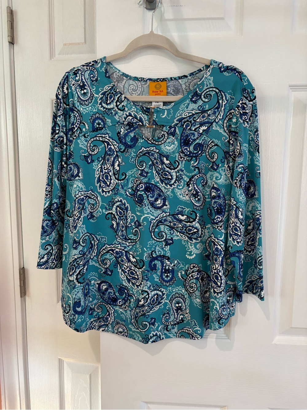 Ruby Rd. Teal Navy White Paisley Scoop Neck Tunic
